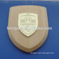 custom metal gold and oak nature wooden plaque shield shape